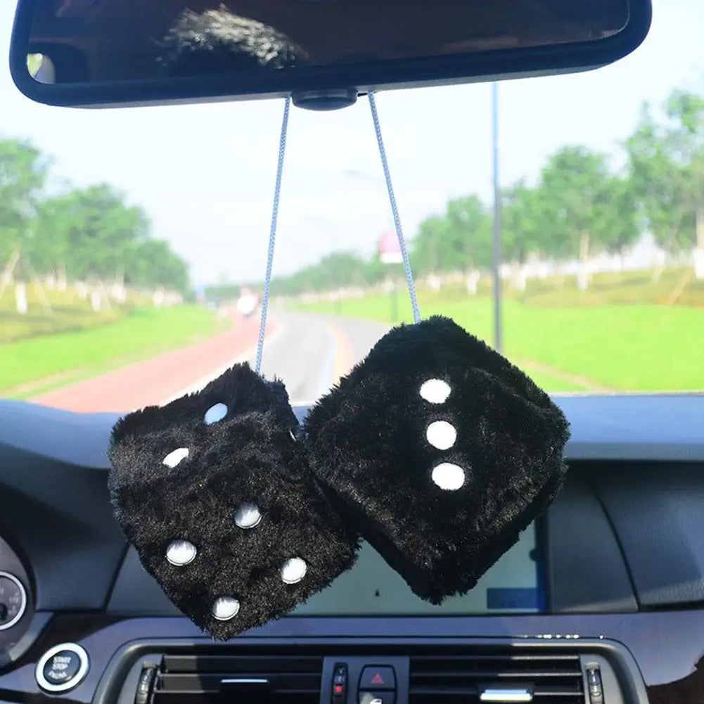 2pcs Plush Dice Car Pendant Plush Toy Cube Pendant Car Ornament Sieve Anime Car Decoration Accessories Auto Pendant