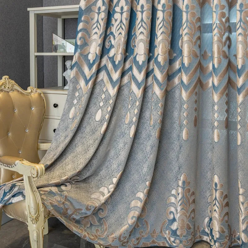 European Classical Hollow Out Jacquard Curtains Semi Shadings Finished Curtains for Living Room Home Custom Decorative Curtains