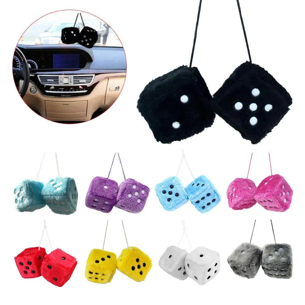 2pcs Plush Dice Car Pendant Plush Toy Cube Pendant Car Ornament Sieve Anime Car Decoration Accessories Auto Pendant