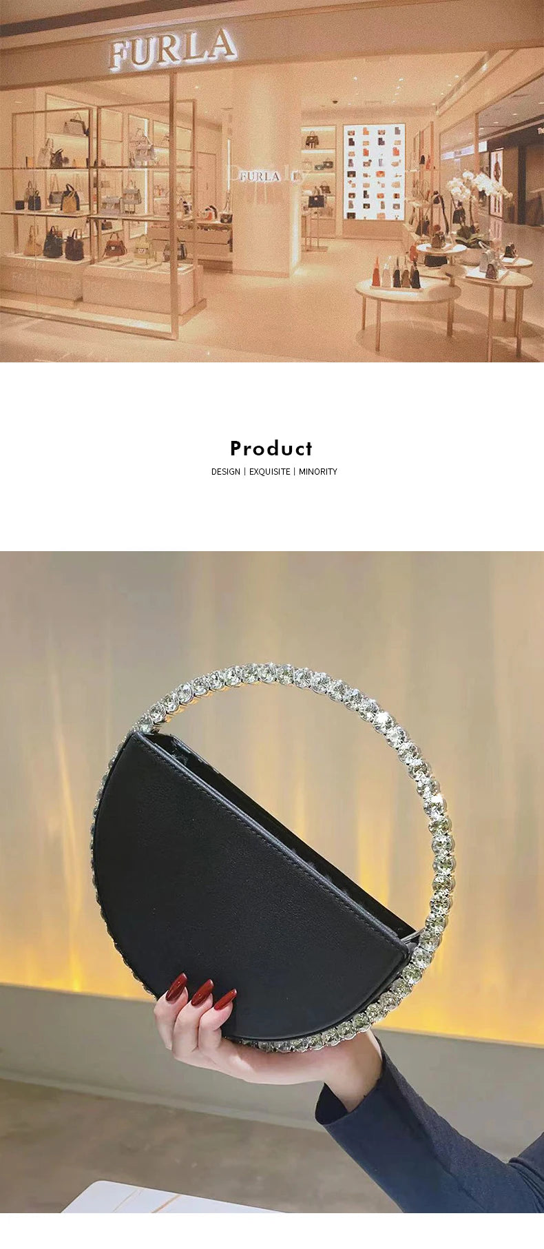 Rhinestone Round Ring Evening Bag Trendy Faux Leather Clutch Purse Women's Elegant Handbags For Party Prom Wedding