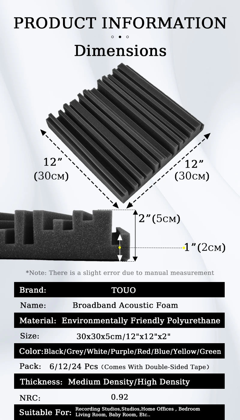 TOUO 6-24pcs Soundproof Foam Wall Acoustic Insulation Studio Acoustic Foams High Density Ktv Room Sound-Absorbing Material