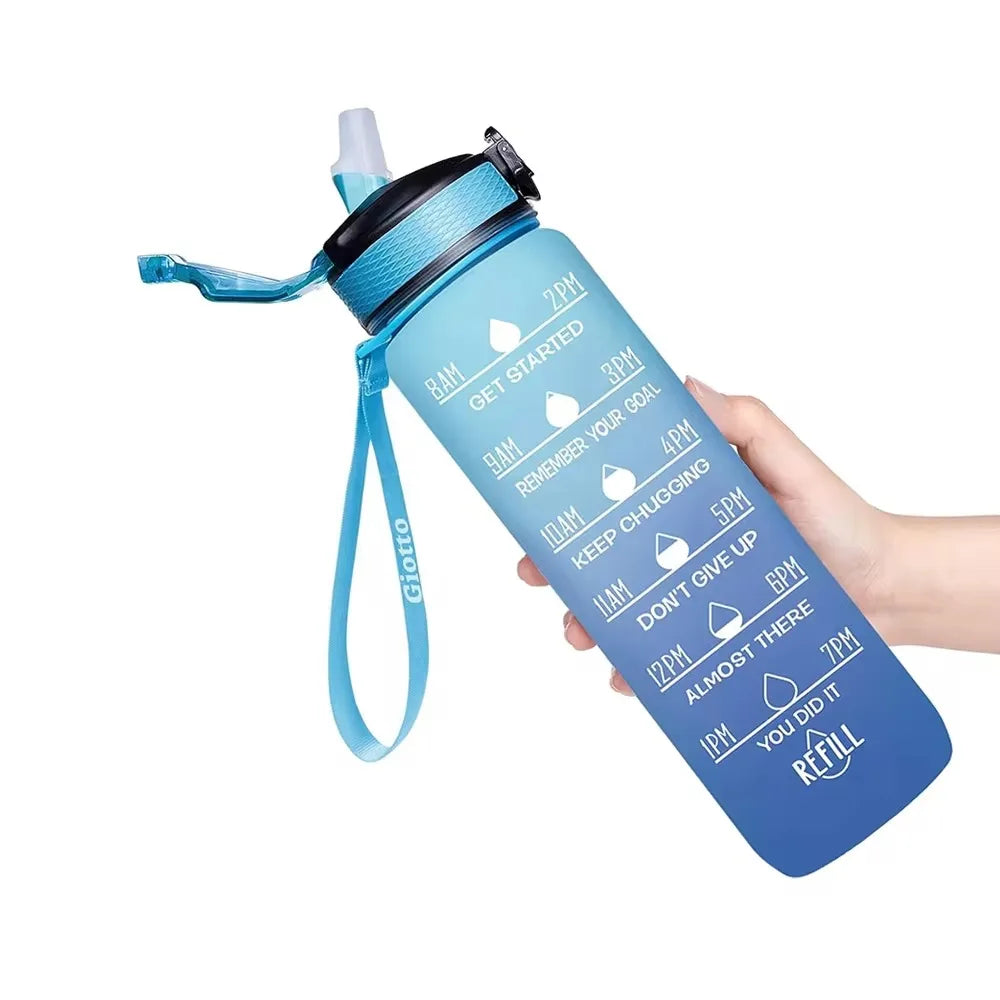 32 Oz Leakproof Water Bottles with Times to Drink and Straw Motivational Drinking Sports Water Bottle for Fitnes Gym Outdoor