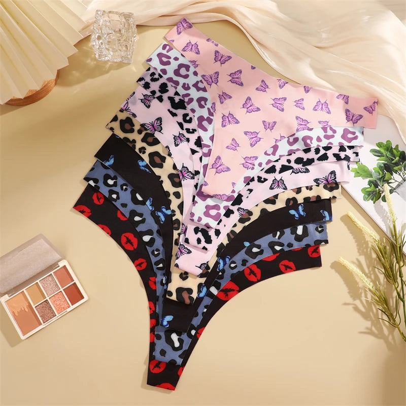 FINETOO 4Pcs Ultra Soft Underwear For Women Sexy Graphic Print Seamless Thongs Female Stretch Leopard G Strings Comfort Lingerie