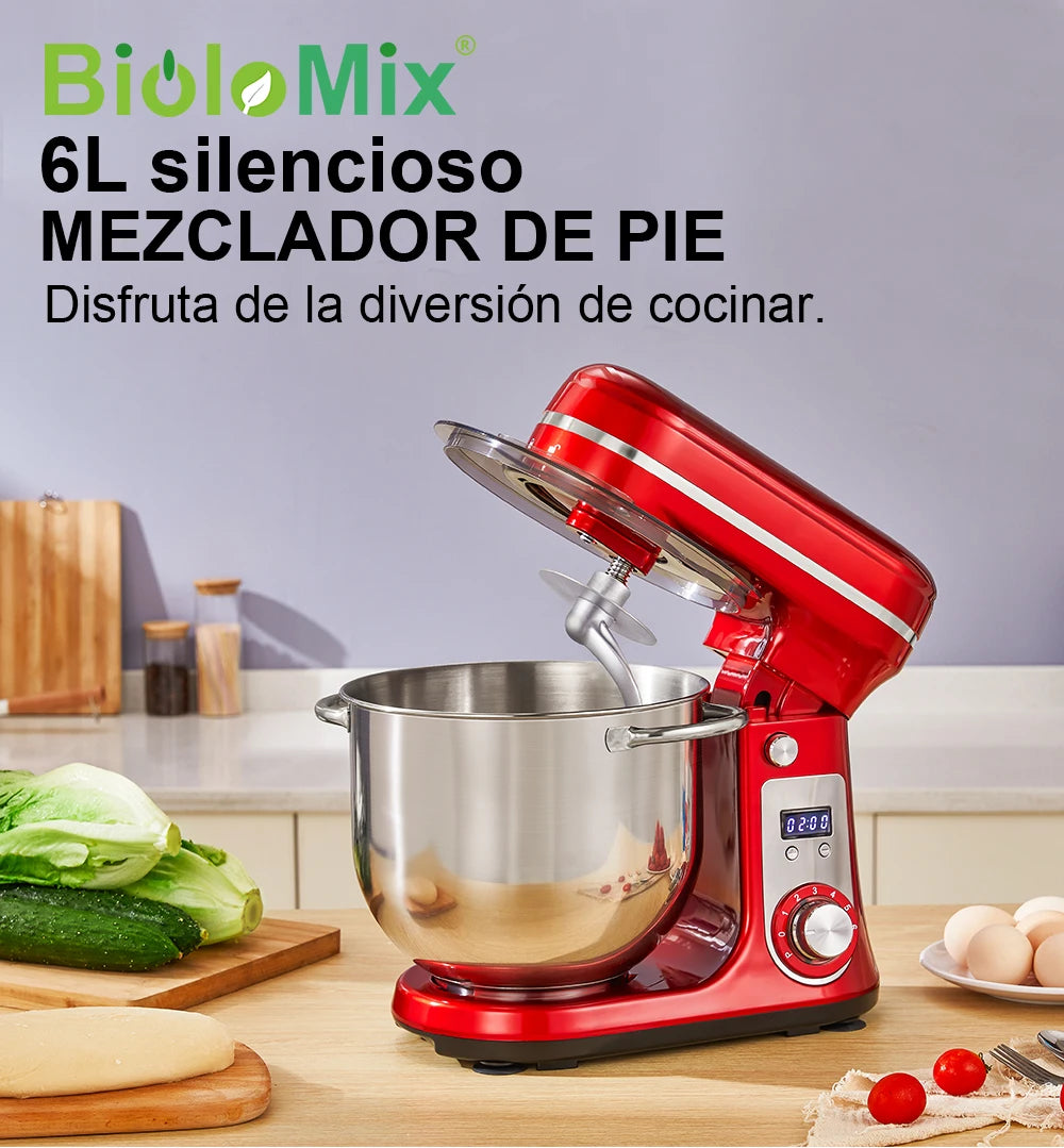 BioloMix 6L Kitchen Food Stand Mixer 1200W DC Quiet Motor Stainless Steel Bowl 6-speed Cream Egg Whisk Whip Dough Kneader