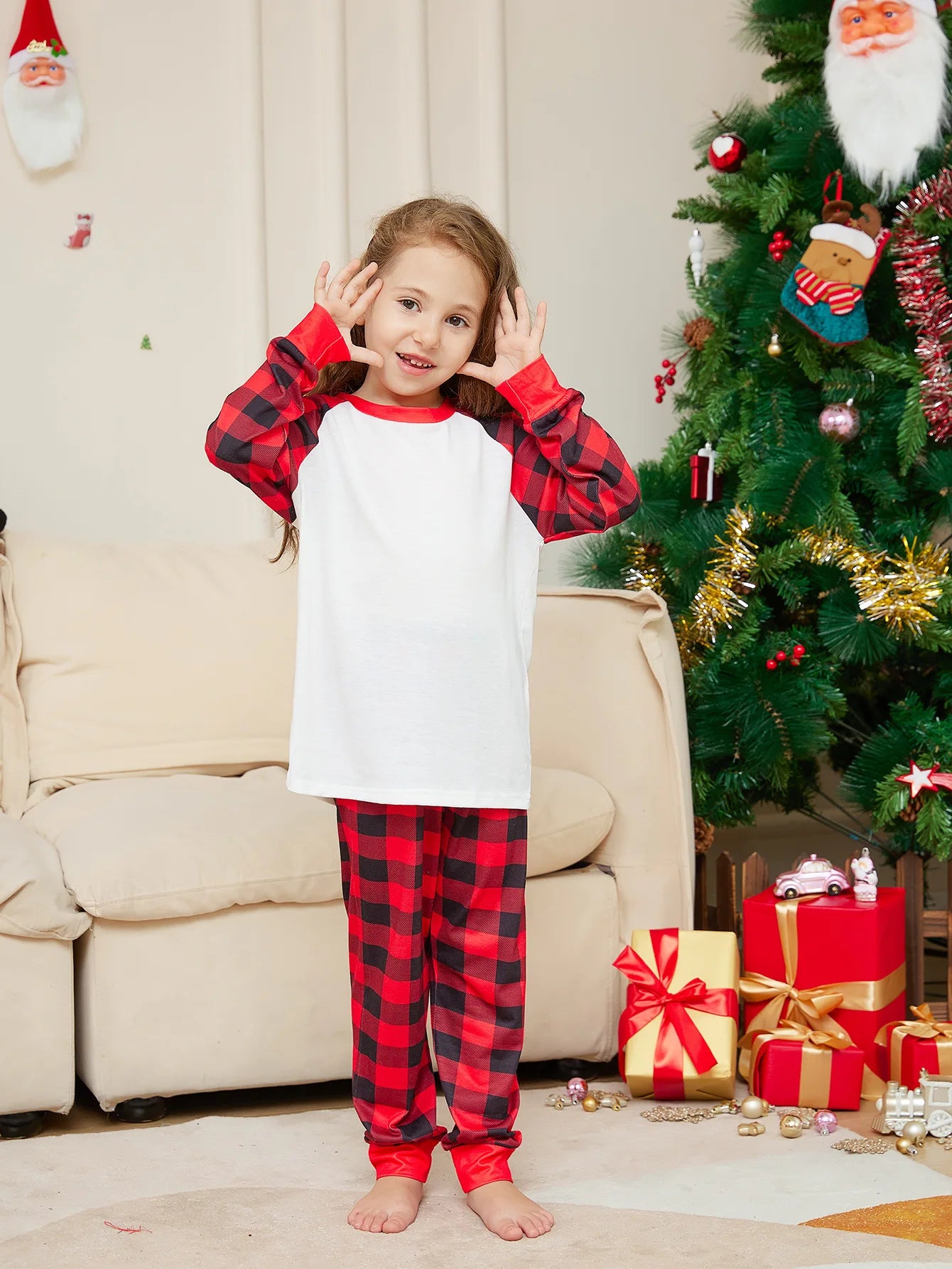 Xmas Gift 2024 New DIY Support Christmas Family Pajamas Set Parent-child 2 Pieces Home Suit Soft Loose Sleepwear Baby&Dog Romper