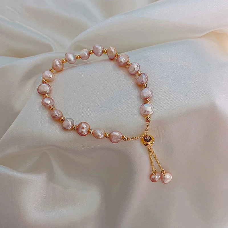 Elegant Baroque Pearl Beaded Bracelet For Woman Luxury Adjustable Bracelet Fashion Girl's Sweet Jewelry Birthday Party Gift