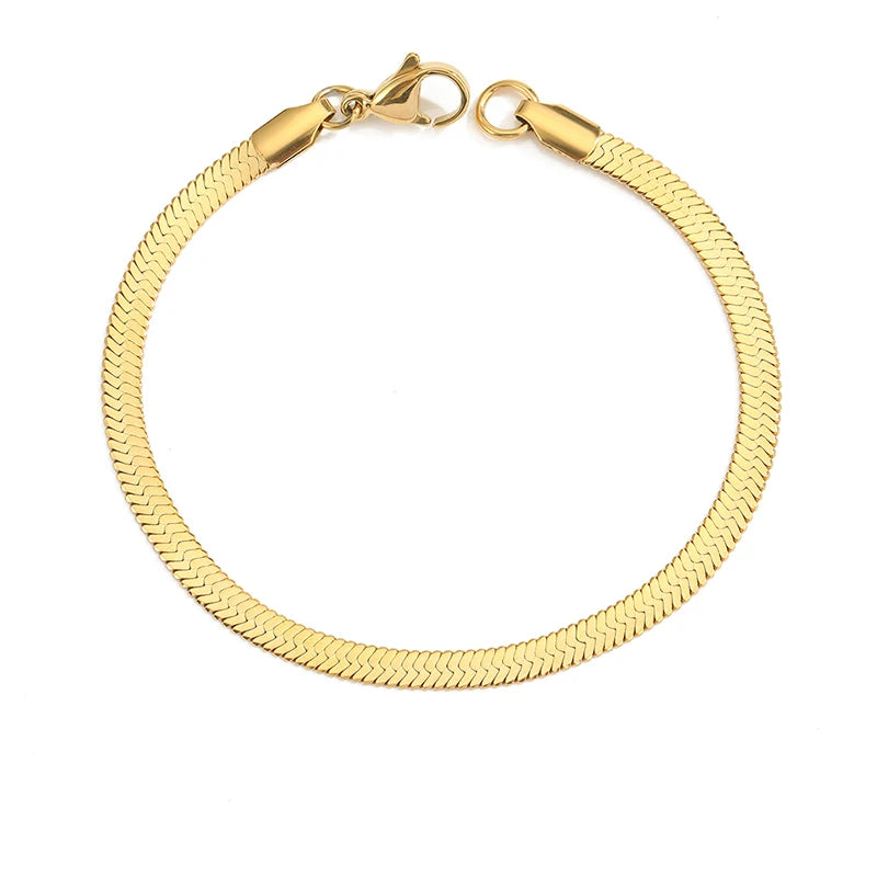 Minimalist Gold Color Herringbone Bracelet Flat Snake Chain Dainty Stack Bracelets for Women Handmade Jewelry Gifts Wholesale