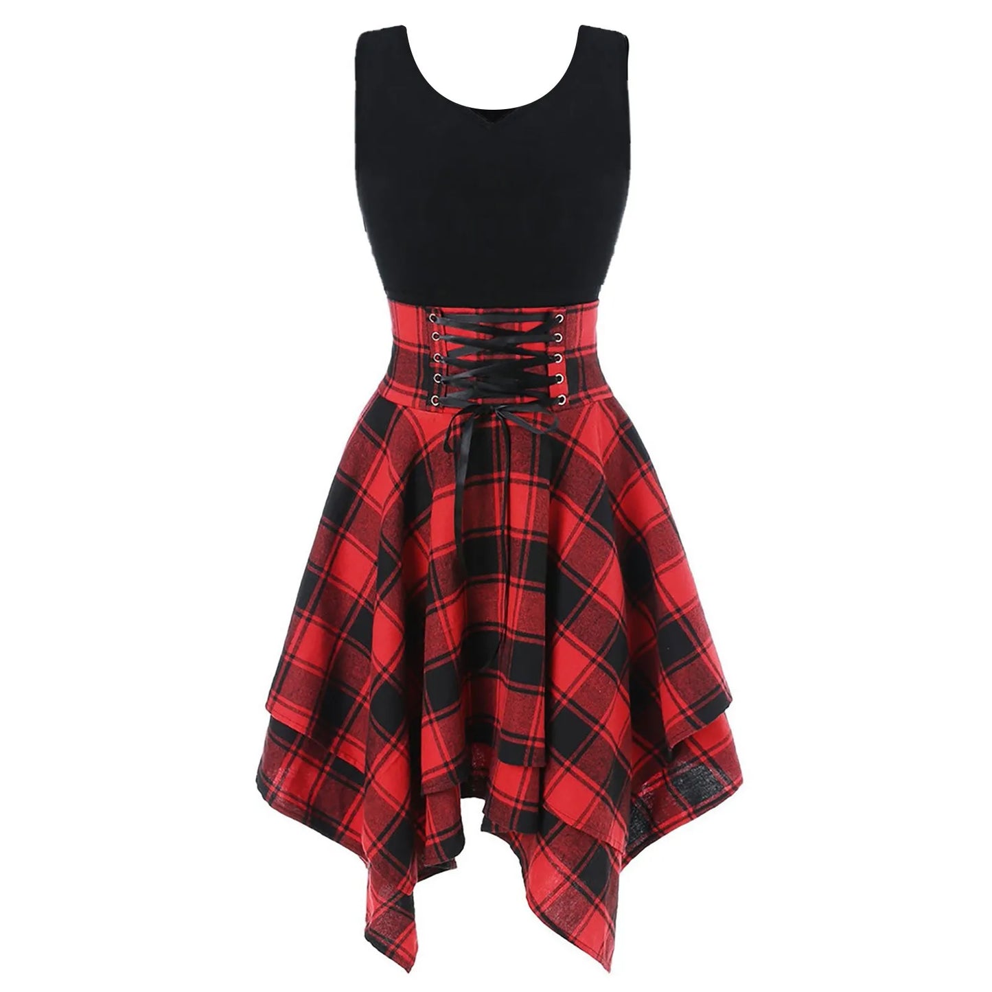 Dress For Woman Elegant Lace Up Party Dresses Women Summer Preppy Cross Up Plaid Mini Holiday Gothic Clothing Sundress Vestidos