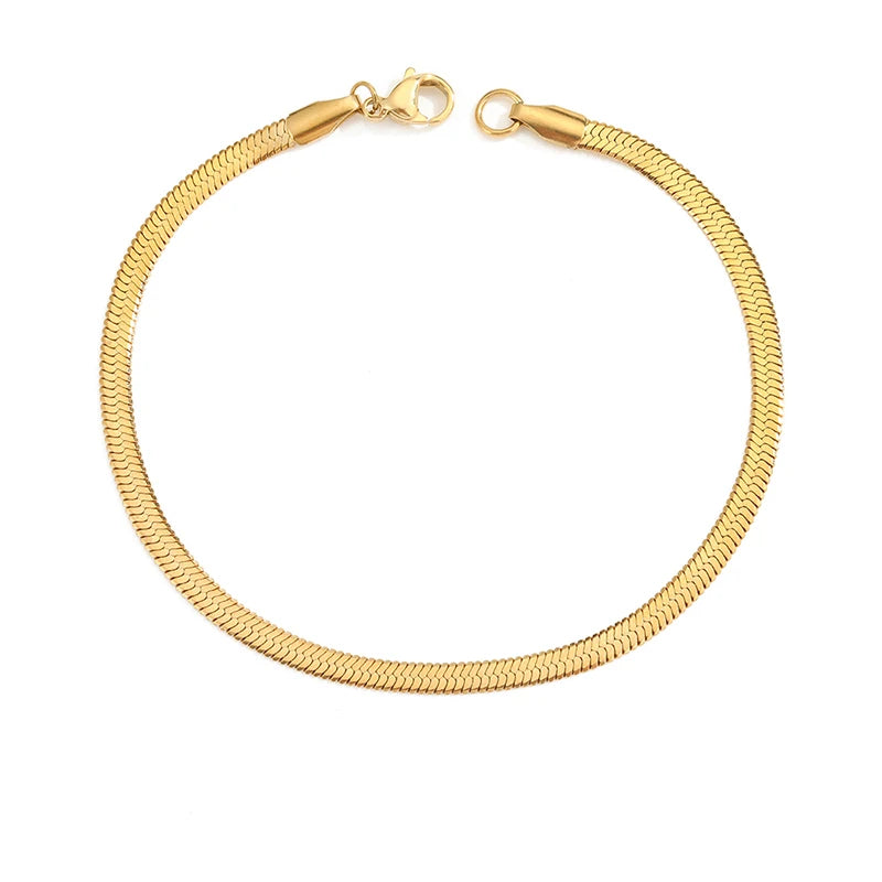 Minimalist Gold Color Herringbone Bracelet Flat Snake Chain Dainty Stack Bracelets for Women Handmade Jewelry Gifts Wholesale