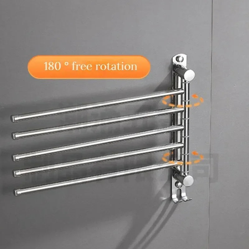 Bathroom Bath Towel Holder Multi-Bar Wall Mounted Rotating Towel Rack Cabinet Door Back Kitchen Toolhanger Shelf Organization