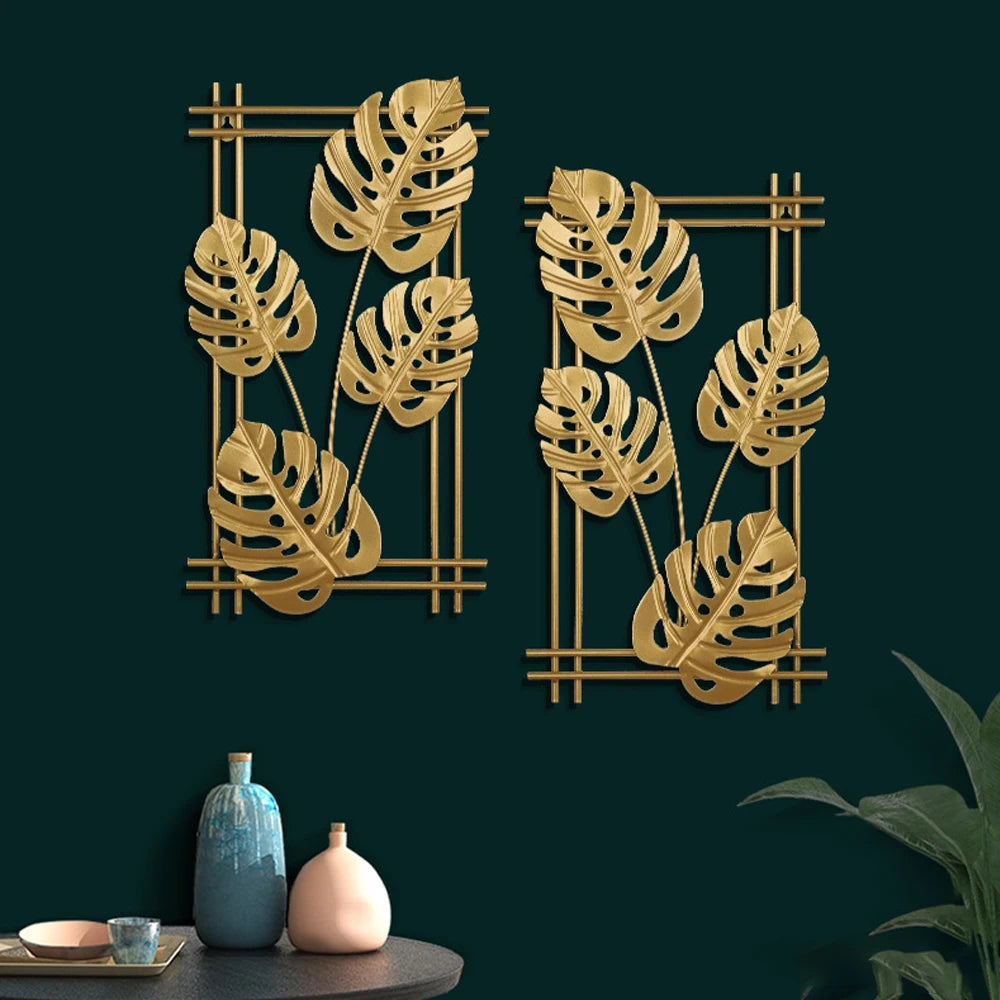 Nordic Metal Leaf Iron Wall Hanging Decor Plant Ginkgo Palm Maple Leaves Wall Pendant Mural Living Room Bedroom Home Decoration