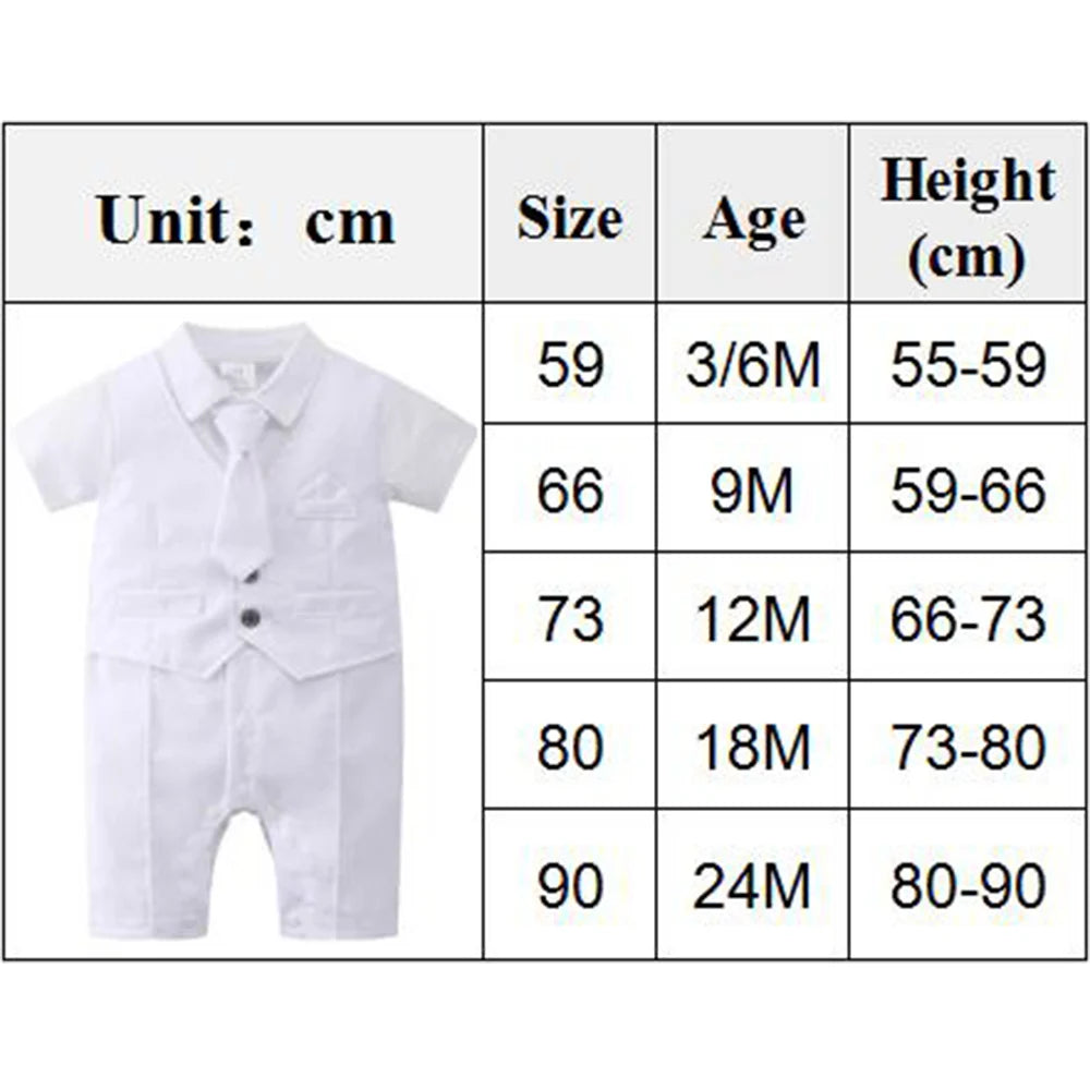 3-24 Months Infant Baptism Outfit Baby Boys Formal Suit Summer Gentleman Costume White Romper Tie Newborn Suits Birthday Dress