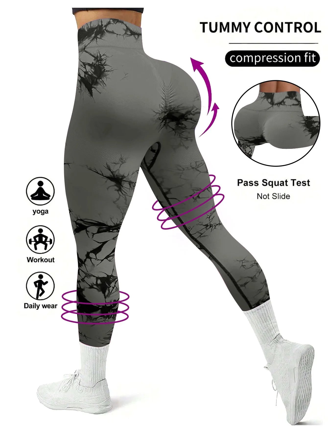 Sexy Women Gym Yoga High Waist Push Up Leggins Tie-dye Seamless Fitness Workout  Sports Tights Running Pants