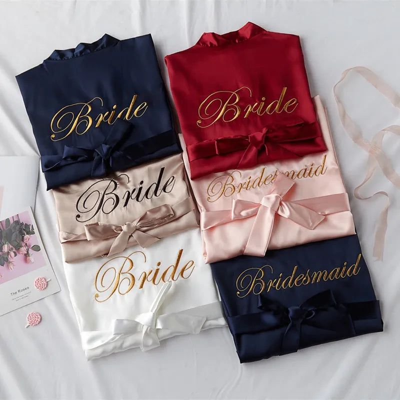 Bride To Be Team Bride Satin-Silk Robe Wedding Bridesmaid Robes Women Bridal Shower Bachelorette Party Gift Wedding Decor